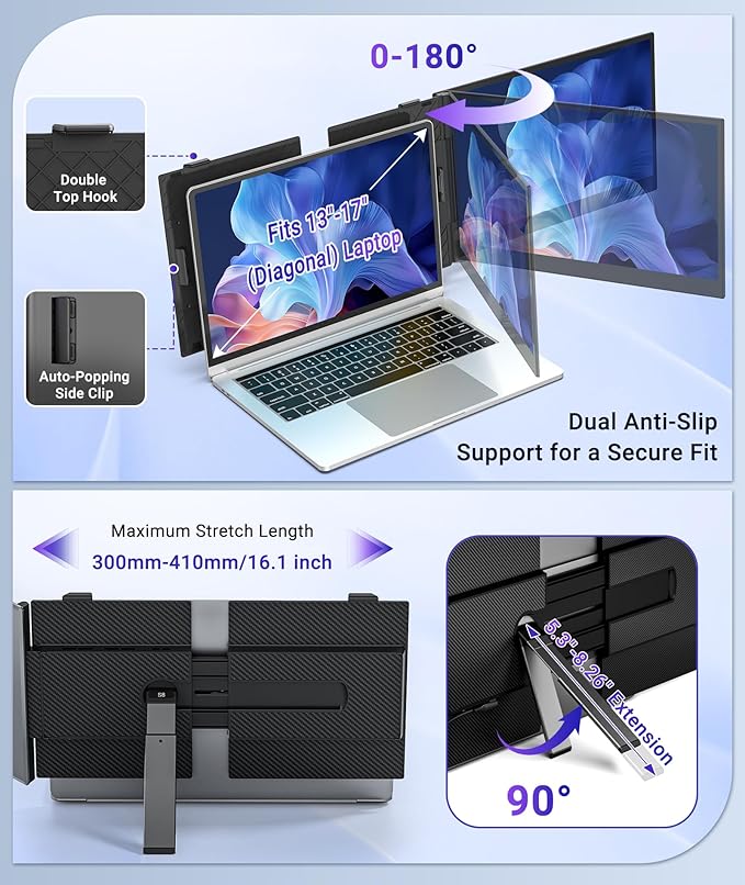 Laptop Screen Extender 14” FHD 1080P Portable Monitor for Laptop 1.3lbs Ultra-Light Dual Monitor USB-C Plug &amp Play Travel Monitor Extender for 13”-17” Windows/Mac/Android/Chrome