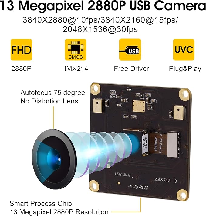 13mp USB Camera Module with Microphone Autofocus Audio Video Webcam Board for Computer Mini UVC USB2.0 PC Camera Industrial Embedded USB with Camera IMX214 Lightburn Camera for Laptop Jetson Nano
