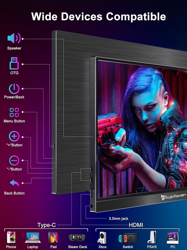 144HZ Portable Gaming Monitor 17.3 1080P Laptop Monitor Dual USB C HDMI Second Computer Screen VESA Gaming Display with Speakers Travel Monitor for PS4/5 Xbox Switch MAC PC Phone