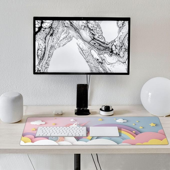 Cute Unicorn Gaming Mouse Pad Non-Slip Rubber Base 2XL Mousepad with Stitched EdgesWaterproof Washable Mouse Mat for Desk Home Office Gaming 16x35.5in
