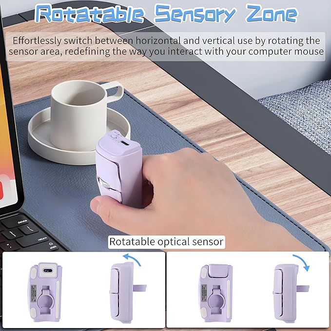 Mini Bluetooth Wireless Mouse Dual-Mode Lazy Finger Ring Mouse - Rotatable Horizontal &amp Vertical Use Multi-System Compatible Ultra Long Battery Life for Laptops PCs and Tablets (Purple)