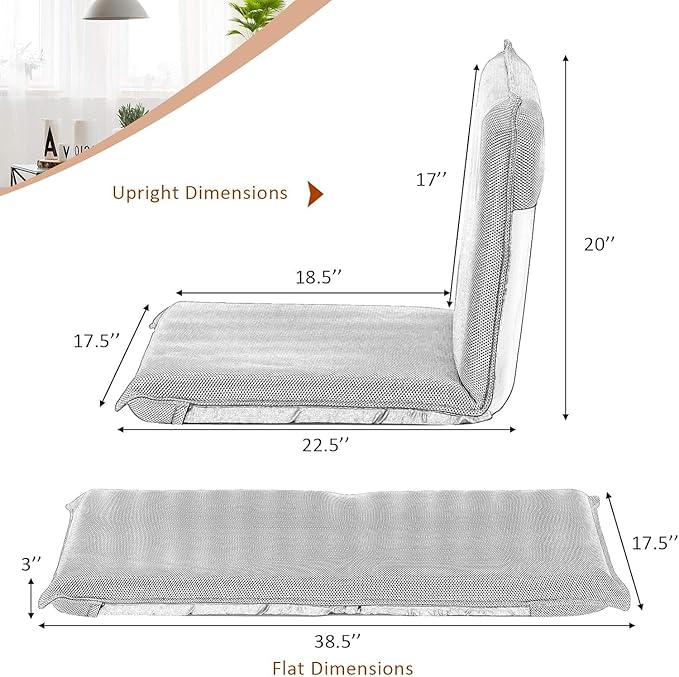 SIMOE Floor Chair 6-Poistion Adjustable Floor Lazy Sofa Chair Video Gaming Chair with Back Support for Meditation Reading Watching TV Folding Padded Sleeper Bed