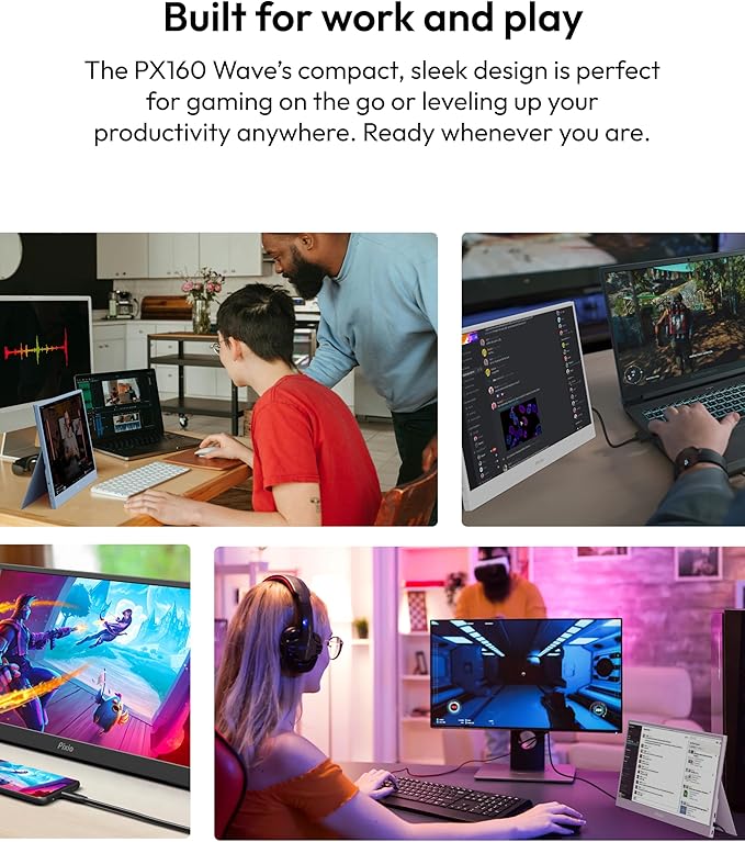 Pixio PX160 Wave Blue Portable Monitor 15.6 inch 60Hz FHD 1080p IPS Panel HDR Screen Cover Stand USB-C HDMI Laptop Screen Extender Portable Monitor for Laptop PC Console Phone