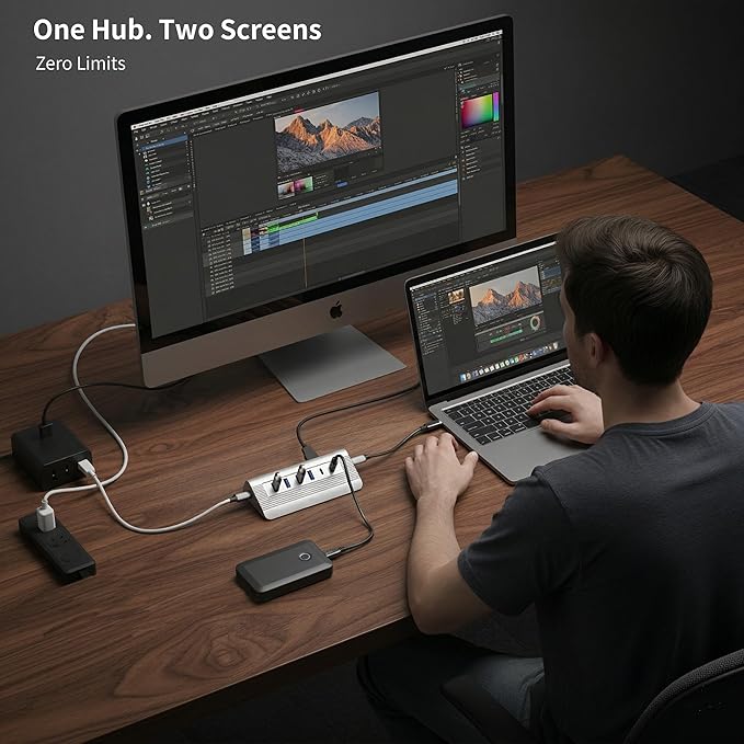 USB C Hub 10-in-1 Detachable Cable USB 3.2 Gen2 10Gbps — 4K 60Hz HDMI 100W PD SD/Micro SD — Docking Station for MacBook Pro/Air M1-M5 Windows Laptop Mac mini iPad Pro (Space Gray)