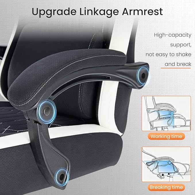 DUMOS Gaming Chair with Linkage Armrests Video Game Chairs with Pocket Spring Cushion Ergonomic Computer Silla Gamer Office Desk Chair with Footrest for Adults &amp Students Black