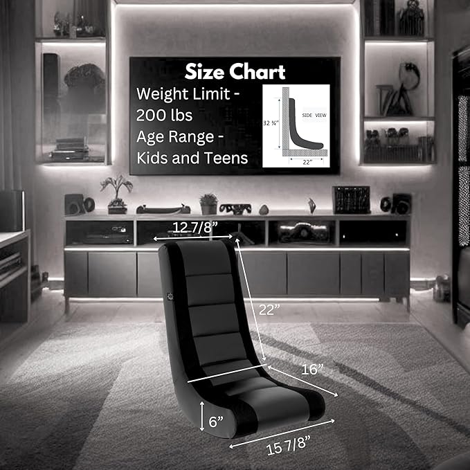 The Crew Furniture Classic Video Rocker Gaming Chair for Kids and Teens PU Faux Leather &amp Polyester Mesh Black/Black