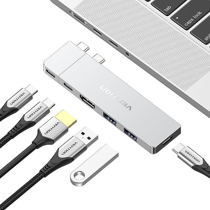 VENTION USB C Hub for MacBook Air &amp PRO Detachable Magnetic USB-C Connector 80Gbps with 8K HDMI 140W MAX PD for Laptops/IPad 6-in-2 USBC to Charging Multiport Adapter(Silver)