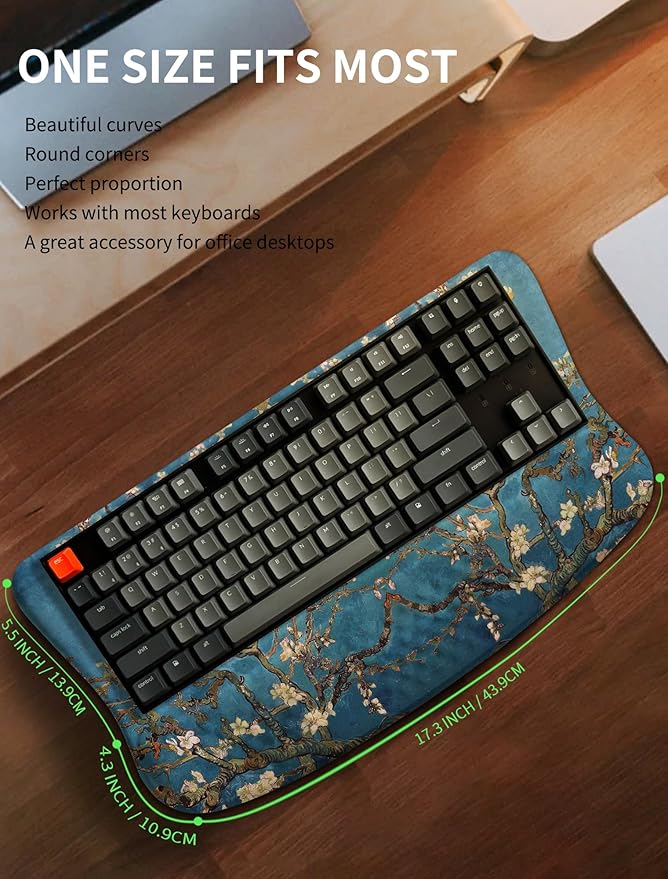 Ergonomic Wave Wrist Rest with Keyboard Stand Cushioned Palm Rest Comfortable Integrated Memory Foam for Natural Typing and Relieve Wrist Pain Van Gogh Apricot Blossom