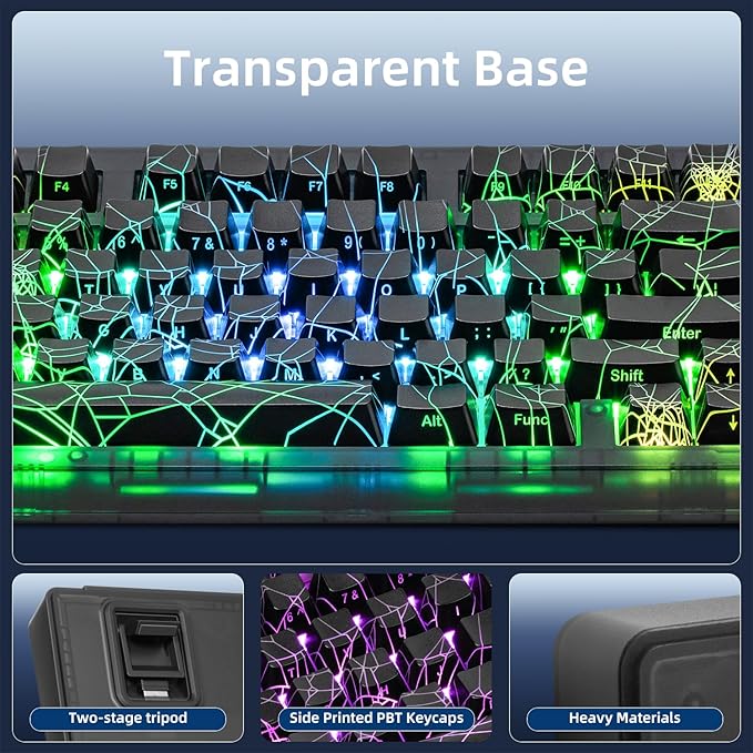 ZORNHER ZH980 Mechanical Keyboard Wireless95% Creamy Keyboard with Number PadHot-Swappable Custom Gaming KeyboardShine Through Spider Web PCLoud Clicky Blue Switches