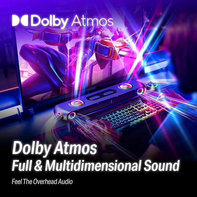 OXS Thunder Pro+ Gaming Soundbar with Wireless Satellite Neck Speaker 7.1.2 Dolby Atmos Surround Sound System Built-in Woofer App Customization RGB Effects 3 Pro Gamer Modes Sleek Toggle Design
