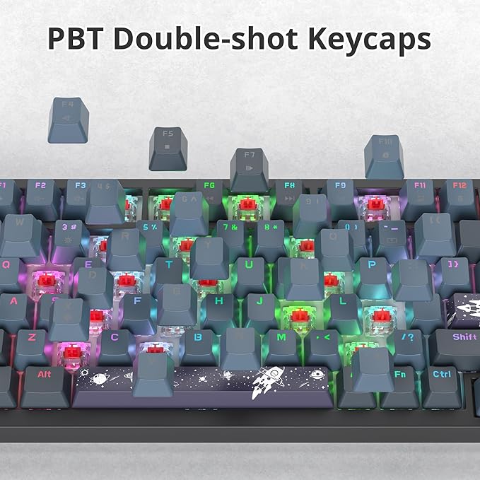 75% Wired Creamy Keyboard Hot Swappable Mechanical Gaming Keyboard with Gasket Mounted RGB Backlit Red Switch Knob Control for Win Pc Laptop(82 Blue)