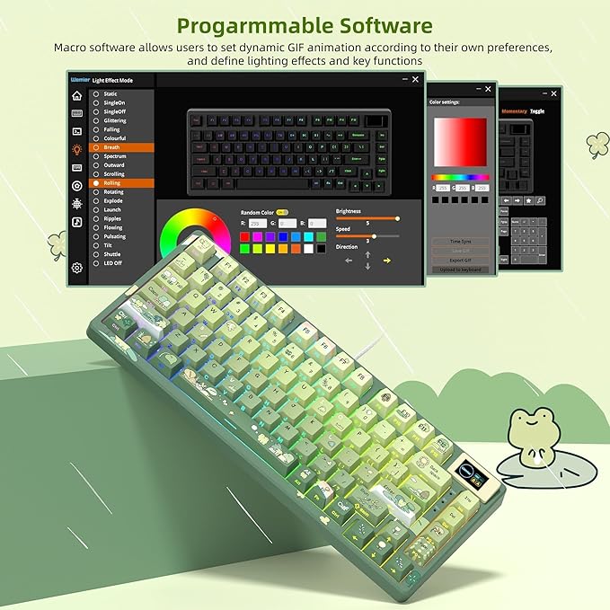Womier SK80 75% Keyboard with Color Multimedia Display Mechanical Gaming Keyboard Cute Green Frog Wired Hot Swappable Gasket Mount RGB Custom Key Board Pre-lubed Stabilizer for Mac/Win Green