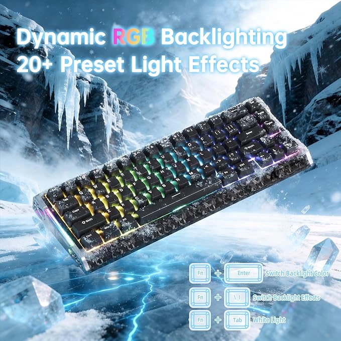 ATTACK SHARK R68 HE Carbon Fiber 8000Hz Rapid Trigger Keyboard 0.005mm RT Accuracy 68 Keys Wired Gaming Keyboard with Magnetic Switch Adjustable Actuation Snap Tap RGB Lighting for PC/Mac Black
