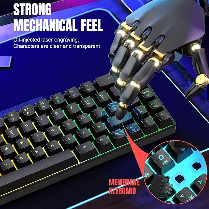 Wired Gaming Keyboard RGB Mechanical Gaming Keyboard with 68 Keys Ergonomic Design USB Wired Keyboard for Desktop Computer IBM PC Win98SE (Black)