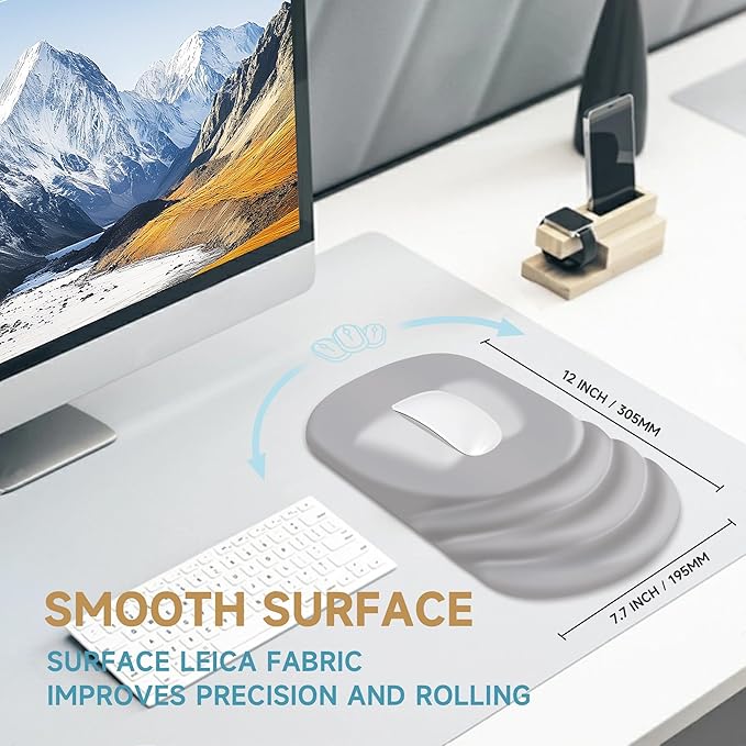 Ergonomic Mouse Pad with Wrist Rest SupportNon-Slip PU BaseMassage for Carpal Tunnel Pain ReliefMemory Foam Mousepad for HomeOfficeWork（Gray）