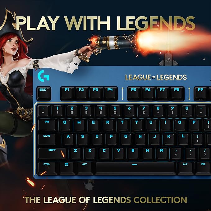Logitech G PRO Mechanical Gaming Keyboard - Ultra-Portable Tenkeyless Design Detachable USB Cable LIGHTSYNC RGB Backlit Keys Official League of Legends Edition
