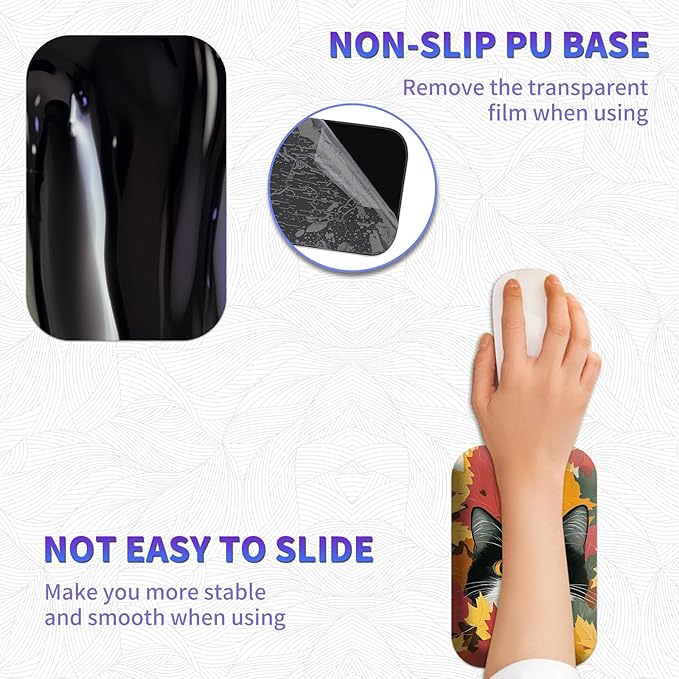 Large Mouse Pad Set Desk Mat + Elbow Rest Pad + Coaster Easy Typing Pain Relief Ergonomic Arm Rest Pad with Memory Foam Extended Desk Pad Anti-Slip Rubber Base for Office Home Autumn Cat