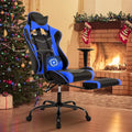 BLKMTY Massage Gaming Chair with Footrest Ergonomic Office Chair Racing Computer Chairs PU Leather with High Back Lumbar Support Headrest Reclining Chairs Blue