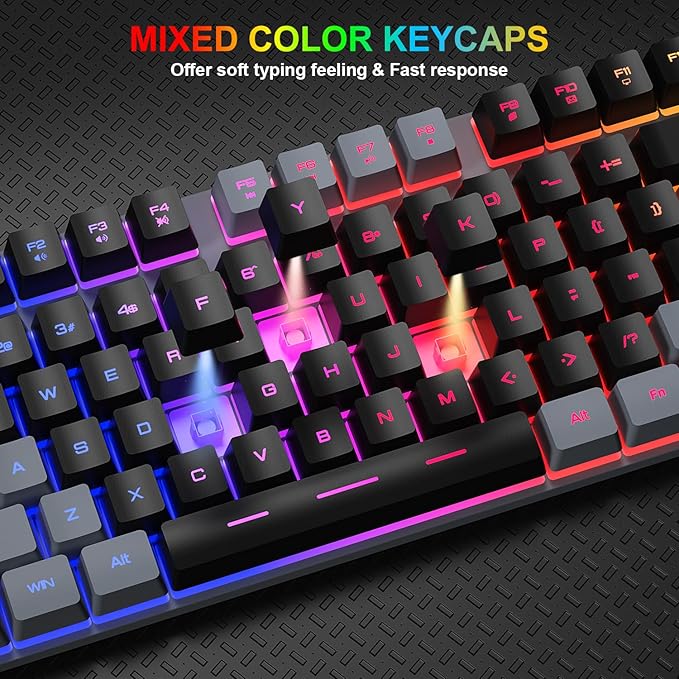 BlueFinger RGB Gaming Keyboard and Backlit Mouse Combo USB Wired LED Gaming Set for Laptop PC Computer Game and Work(Gray &amp Black)