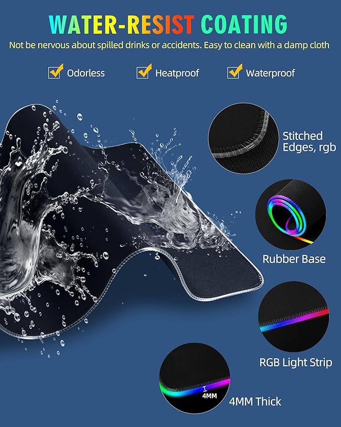 ExtreLife Wireless Charging Mouse Pad RGB Gaming Mousepad 31.5x11.8 Extra Large Desk Mat 13 Light Modes Ultra-Smooth Surface Non-Slip Base Waterproof Computer Keyboard Pad for Laptop Black