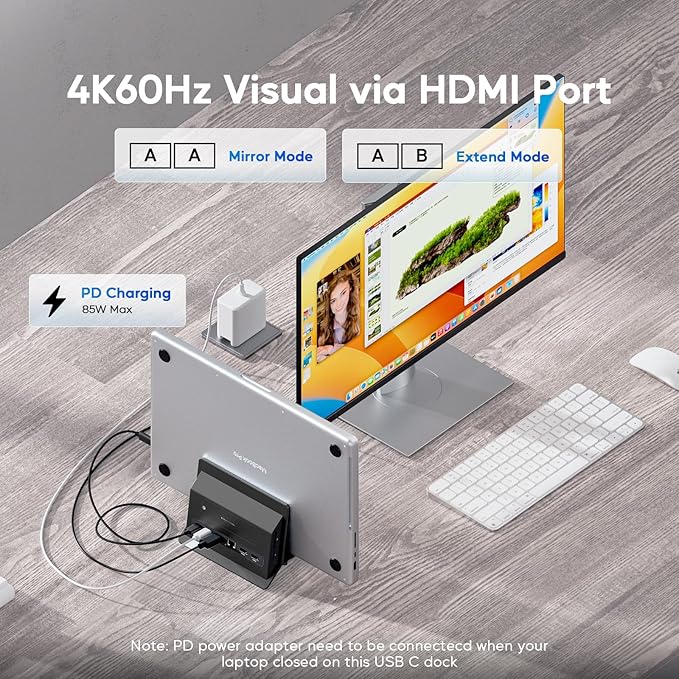 Vertical MacBook Docking Station PULWTOP Docking Station for Mac mini with M.2 NVMe case for MacBook Pro/Air 4K@60Hz HDMI 2USB C 10Gbps SD/TF 100W PD RJ45 2 USB A for Windows Black