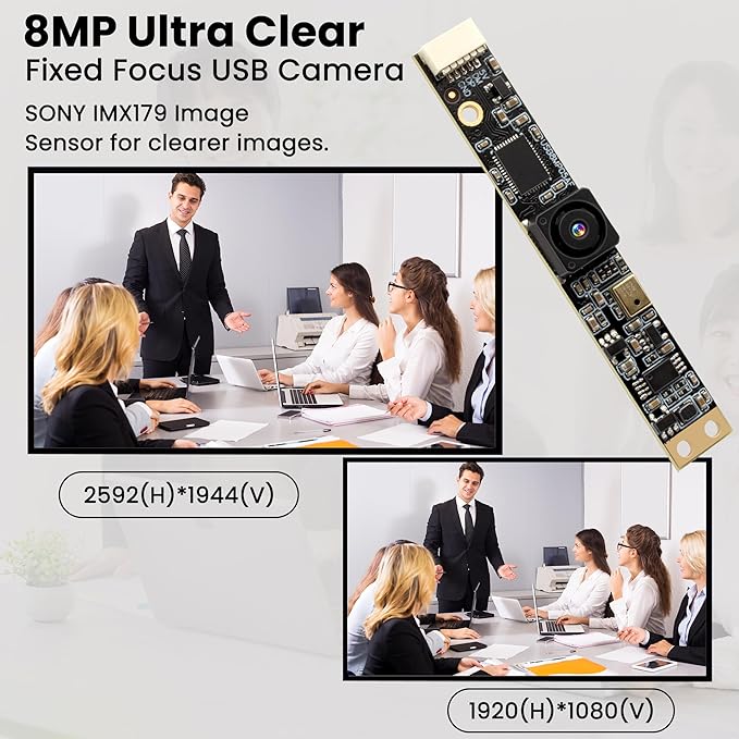 ELP 8mp USB Camera Module with Microphone 4K PC Camera for Computer 2448P Lightburn Camera for Laser Engraver Mini Strip Web Camera CCTV USB Security Camera for Raspberry Pi (64° no Distortion Lens)