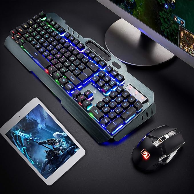 Wireless Gaming Keyboard and Mouse Combo61 Key Rainbow Backlit Keyboard with Rechargeable 3800mAhMechanical FeelErgonomicQuietWaterproofRGB Mute Mice for PS4Xbox OneDesktopPC