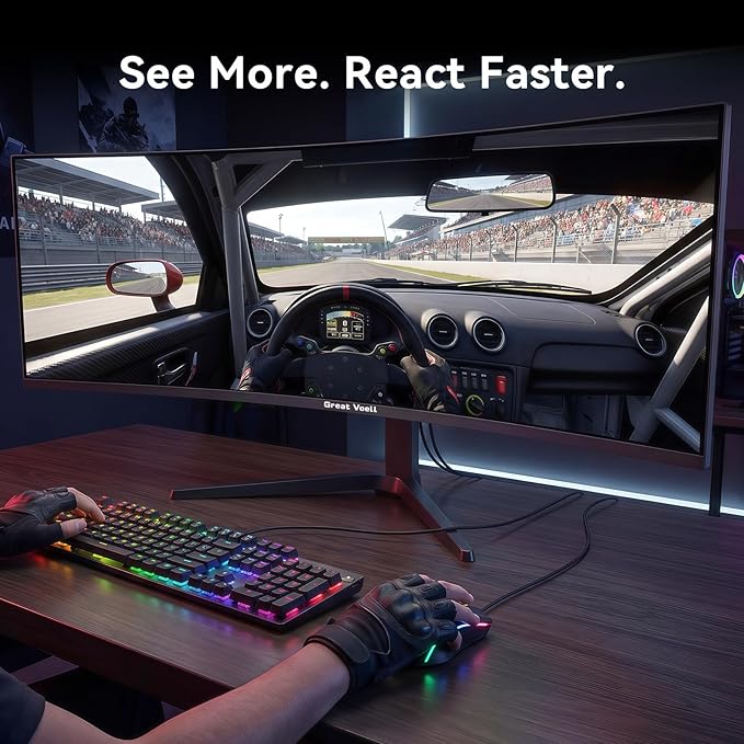 49 Inch Curved Gaming Monitor 32:9 DQHD 5K 165Hz 1ms Ultrawide Display 1500R Immersive Curvature HDR400 127% sRGB FreeSync HDMI/DP VESA Mountable for Gaming &amp Productivity