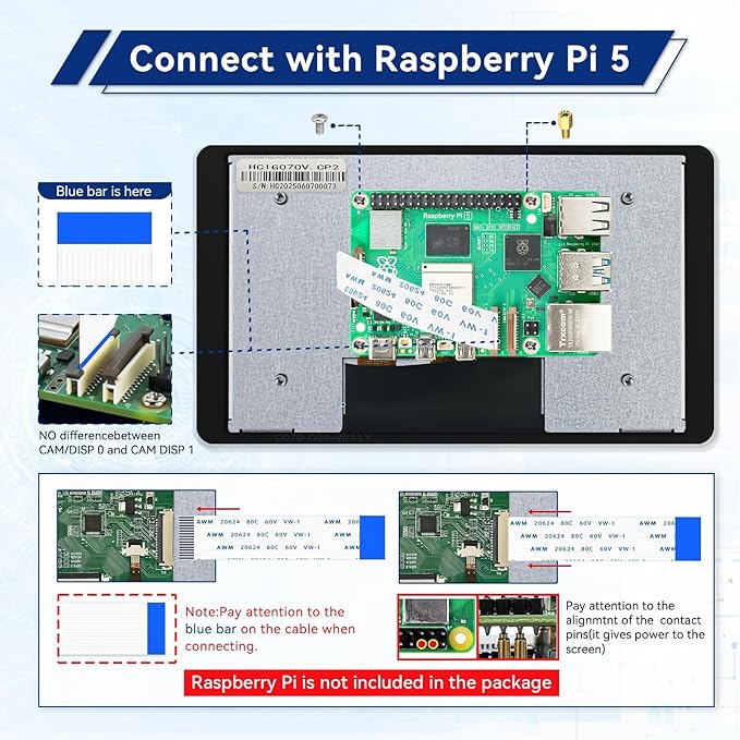 7 Inch Raspberry Pi Screen Touchscreen Monitor 800x480 IPS DSI Display for Raspberry Pi 5/4/3 MIPI Driver-Free Interface
