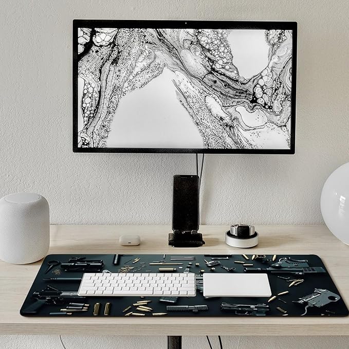 Military Gear Arsenal Set Gaming Mouse Pad Non-Slip Rubber Base XXL Mousepad Waterproof Washable Stitched Edge Mouse Mat for Desk Home Office 35.5x16