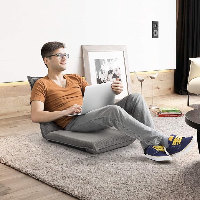 GOFLAME Adjustable Floor Chair 6-Position Folding Padded Gaming Sofa Chair Cushioned Back Support Lazy Sofa for Reading Meditation Games (Grey)
