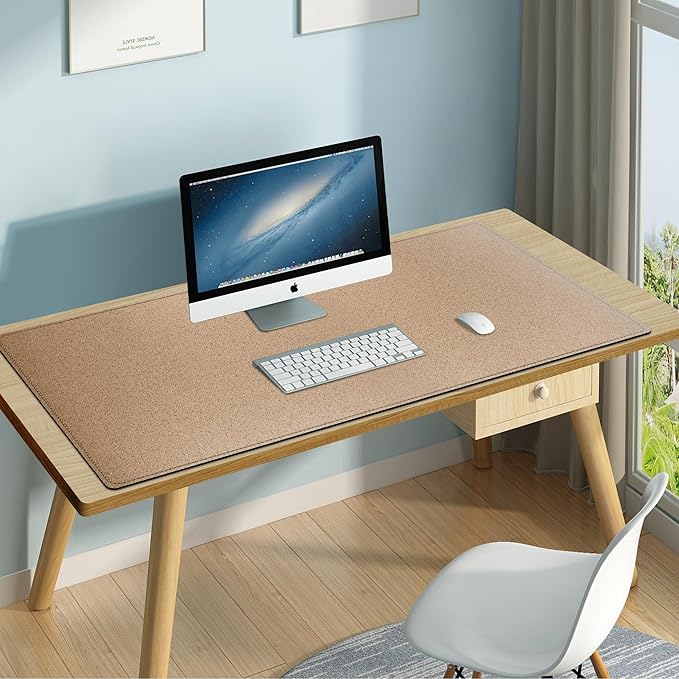 Mydours Cork &amp PU Leather Desk Mat 48 x 20 Large Gaming Mouse Pad XXXL Dual-Sided Portable Desk Pad Blotter Keyboard Computer Desktop Protector for Office Home (Brown)