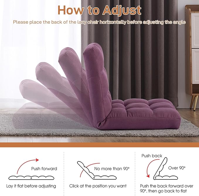 Floor Chair with Back Support Folding Chair with 6 Adjustable Position Padded Sleeper Bed Floor Gaming Chair Meditation Chair for Adults