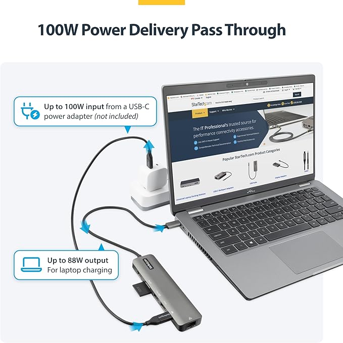 StarTech.com 7-in-1 USB-C Hub Extra Long Cable Multiport Adapter with Gigabit Ethernet 4K 60Hz HDMI Gigabit Ethernet SD/microSD and 100W Charging for MacBook Pro/Air and Windows