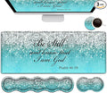 Keyboard Mouse Pad SetExtended Gaming Mouse Pad + Memory Foam Keyboard Wrist Rest Support Psalm 46-10 Blue Glitter Office Desk Mat Writing Pad Easy Typing Pain ReliefXXL Large Mousepad Desk Mat