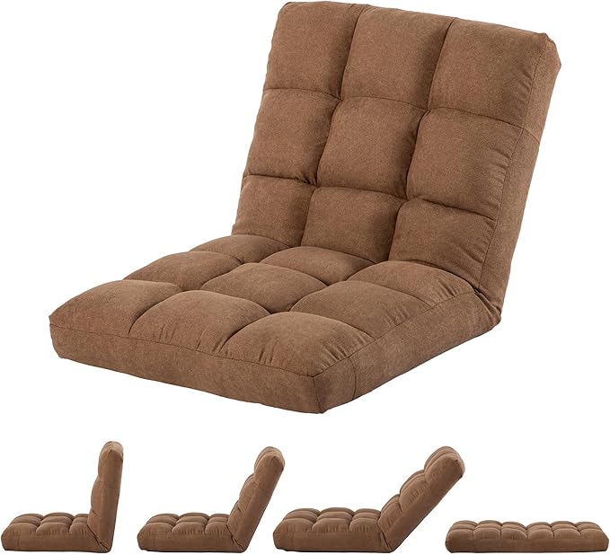 Floor Chair with Back Support Folding Chair with 6 Adjustable Position Padded Sleeper Bed Floor Gaming Chair Meditation Chair Gaming Floor Chairs for Adults (Country Rustic Tan)