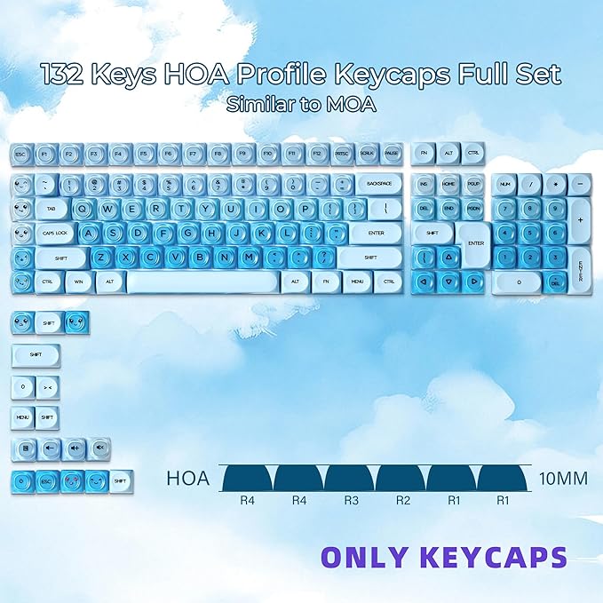 OHY PBT Keycaps XVX Blue Jelly HOA Profile Key Cap 132-Key Cute Custom Keycaps (for Mechanical Keyboards with Cherry/Gateron MX Switches)-Uyuni Dreams(ONLY KEYCAPS)