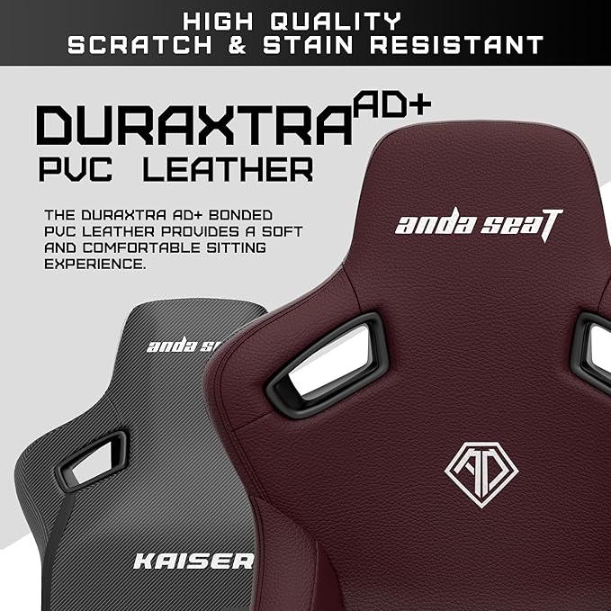 Anda Seat Kaiser 3 Large Gaming Chair for Adults - Ergonomic Maroon PVC Leather Gaming Seat with Lumbar Support Comfortable Office Chair with Neck Support - Heavy Duty Wide Computer Seat