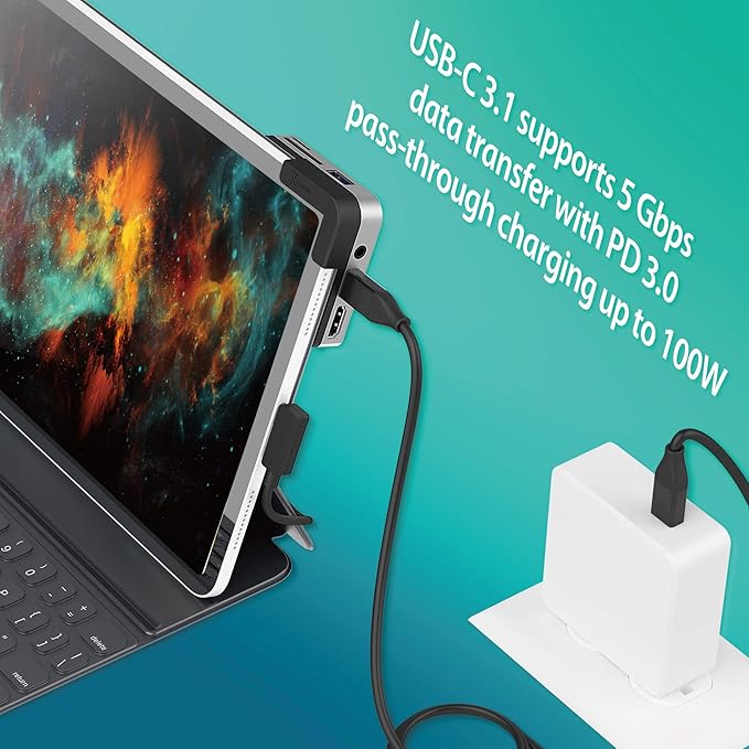 j5create iPad Pro USB C Hub- 6-in-1 Travel Dock for iPad Pro 12.9”/11” with 4K@60Hz HDMI USB C PD Charging 100W &amp Data USB A 3.1 SD and microSD Card Reader 3.5mm Headphone Jack (JCD612)