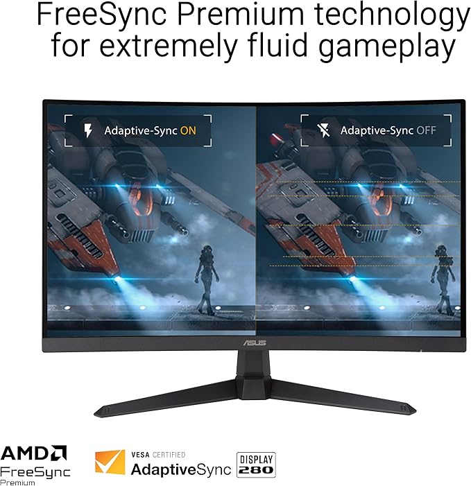 ASUS TUF Gaming 27” 1080P Curved Monitor (VG27VQM1B) – Full HD 1500R 280Hz 1ms Extreme Low Motion Blur FreeSync Premium Shadow Boost Eye Care 90% DCI-P3 (Renewed)