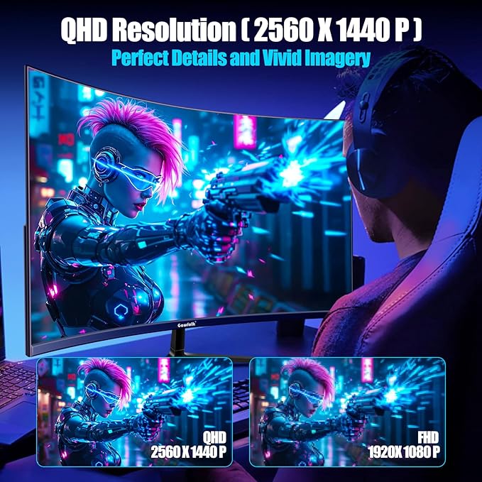 Gawfolk 27 Inch Gaming Curved Monitor 180Hz QHD 2560x1440p PC Monitor with AMD FreeSync Flicker-Free HDMI 2.0 DP 1.4 Ultra-Thin Frameless 2K Computer Screen