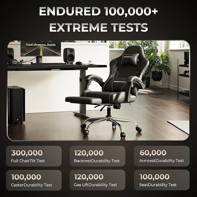 Gaming Chair with Footrest &amp Massage Lumbar Ergonomic Computer Chair 330lbs with Headrest Pillow for Office Home Streaming and Long Gaming SessionsDark Black