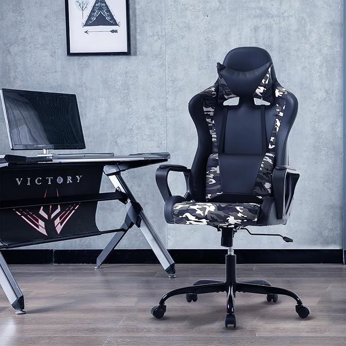 Gaming Chair High Back PU Leather Gaming Chairs Computer Chair with Armrest Headrest and Lumbar Support for Kids Teen Adults Men Women Height Adjustable Gamer Chair Computer Chairs for Adults