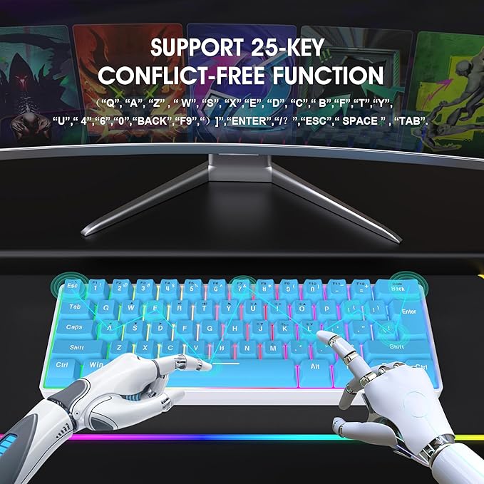 Snpurdiri 60% Wired Gaming Keyboard Small Ultra-Compact 61 Keys RGB Backlit 60 Percent Gaming Keyboard for PC/Mac Gamer Typist Travel Easy to Carry on Business Trip (Blue)