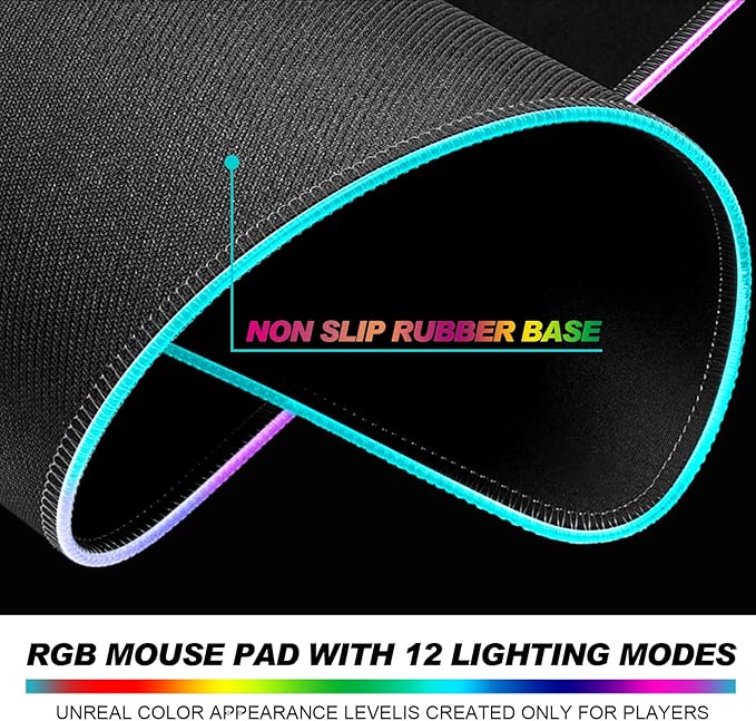 RGB Fantasy Space Planet Gaming Desk Mat Computer Keyboard Large Extended Long Boy LED Mouse Pad for Office and Home XL (W09)
