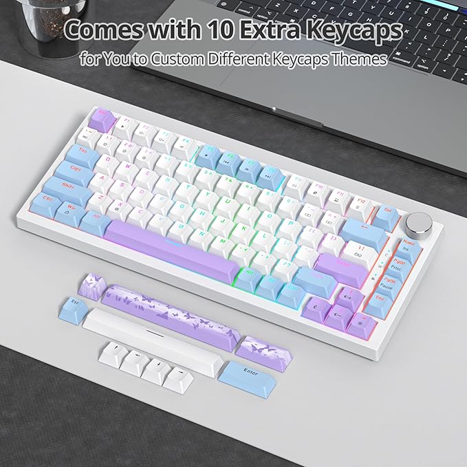 75% Purple Mechanical Gaming Keyboard with Hot Swap RGB and Gasket Mount - TKL Red Switch 75 Percent Creamy Mechanical Keyboard (82 Purple White)
