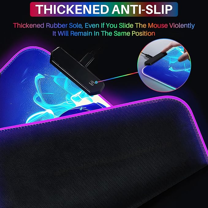 XL RGB Gaming Mouse Pad with 14 Light Modes - Light Up Gamer Mouse Pad31.5 x 11.8in Non-Slip Gamepad Style Led Large Gamer MousepadBlack Long Glowing Gaming Accessories for Desk Waterproof