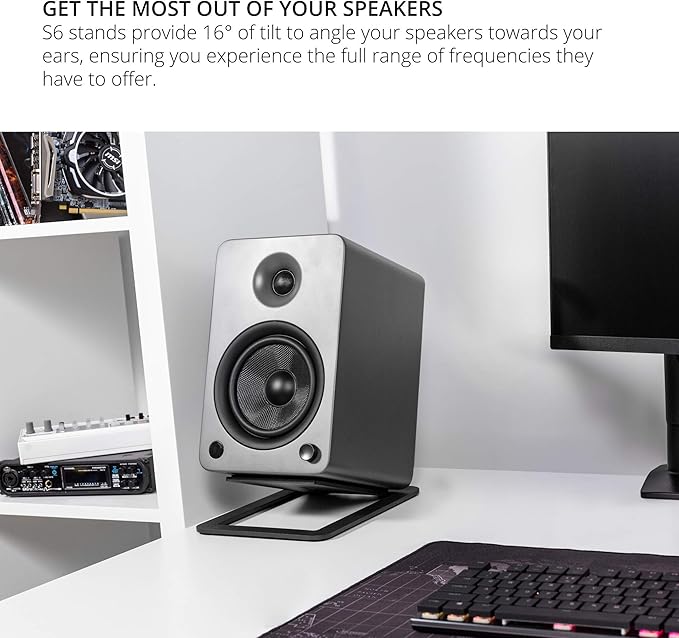 Kanto ORA4MB Pro Audio Bluetooth Desktop Speakers - Matte Black Pair S6 Angled Desktop Speaker Stands for Large Speakers - Black Pair (2024)