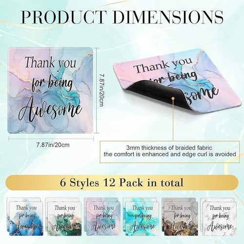 12 Pcs Employee Appreciation Gift Bulk Mouse Pad Thank You for Being Awesome Gifts Non Slip Laptop Computer Marble Mouse Pad Thank You Gifts for Coworkers Employee Office Supplies