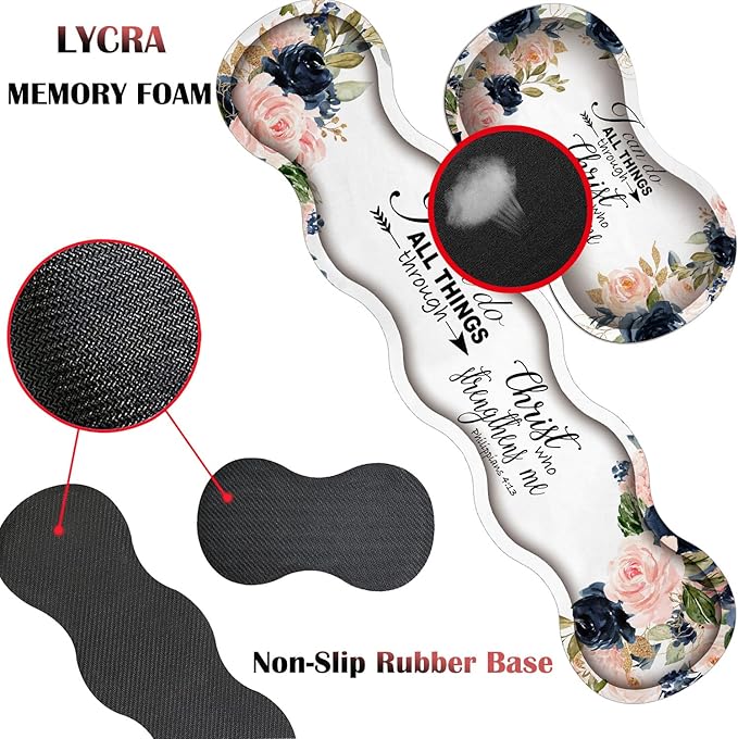 4 in 1 Mouse Pad Combo Large Gaming Mouse Pad + Keyboard Wrist Support + Mouse Wrist Rest + Coaster Table Pad with Stitched Edge Memory Foam Ergonomic Wrist Pad Set Bible Phil 4-13 Floral
